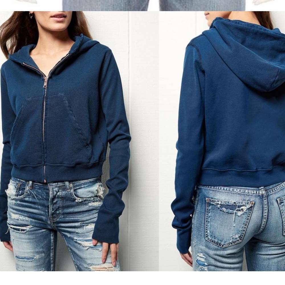 Frank & Eileen Navy Blue Tee Lab Worn Edge Zip Up Blazer Hoodie